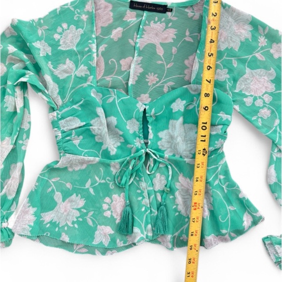 NWT House Of Harlow 1960 Green Long Sleeves Blouse Size XS - Picture 4 of 6